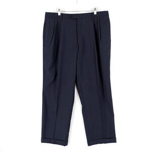Jos A Bank Wool Blue Herringbone High Rise Pleated Cuffed Dress Pants 38/29 Line